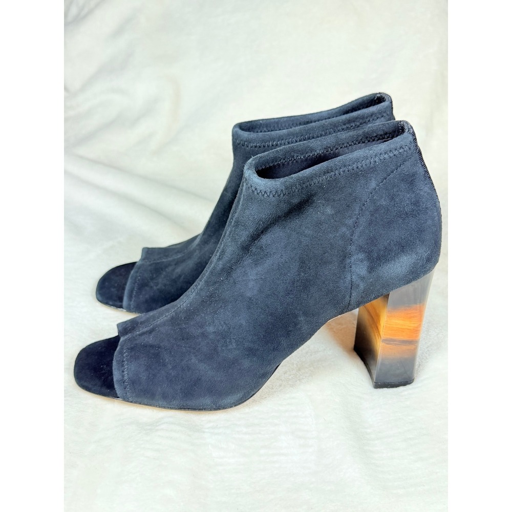 Donald Pliner Women Peep Toe Ankle Booties 8M Black Suede Tortoise Block Heel